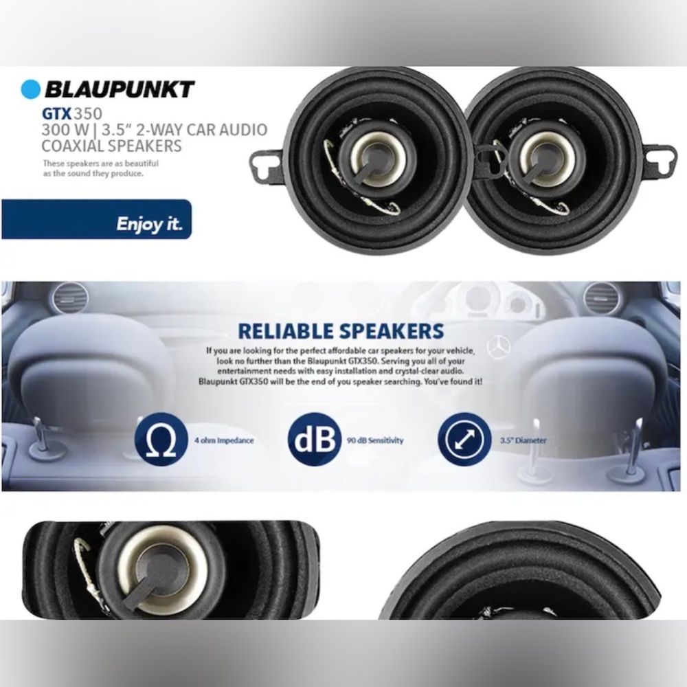 Blaupunkt GTX 350 3.5" 2-WAY 200W MAX Power Car Audio Coaxial Speakers (PAIR) - Picture 2 of 4